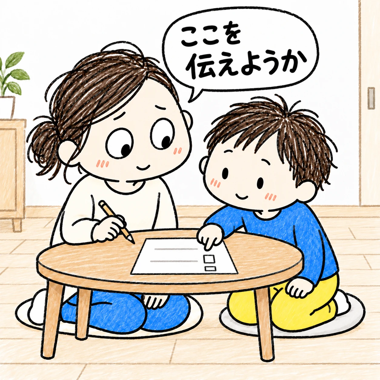 母子で同じメモを見て、学校へ伝える内容を確かめる