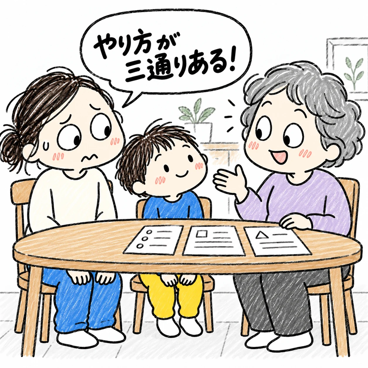 子育ての方針を母と祖母が話すところ