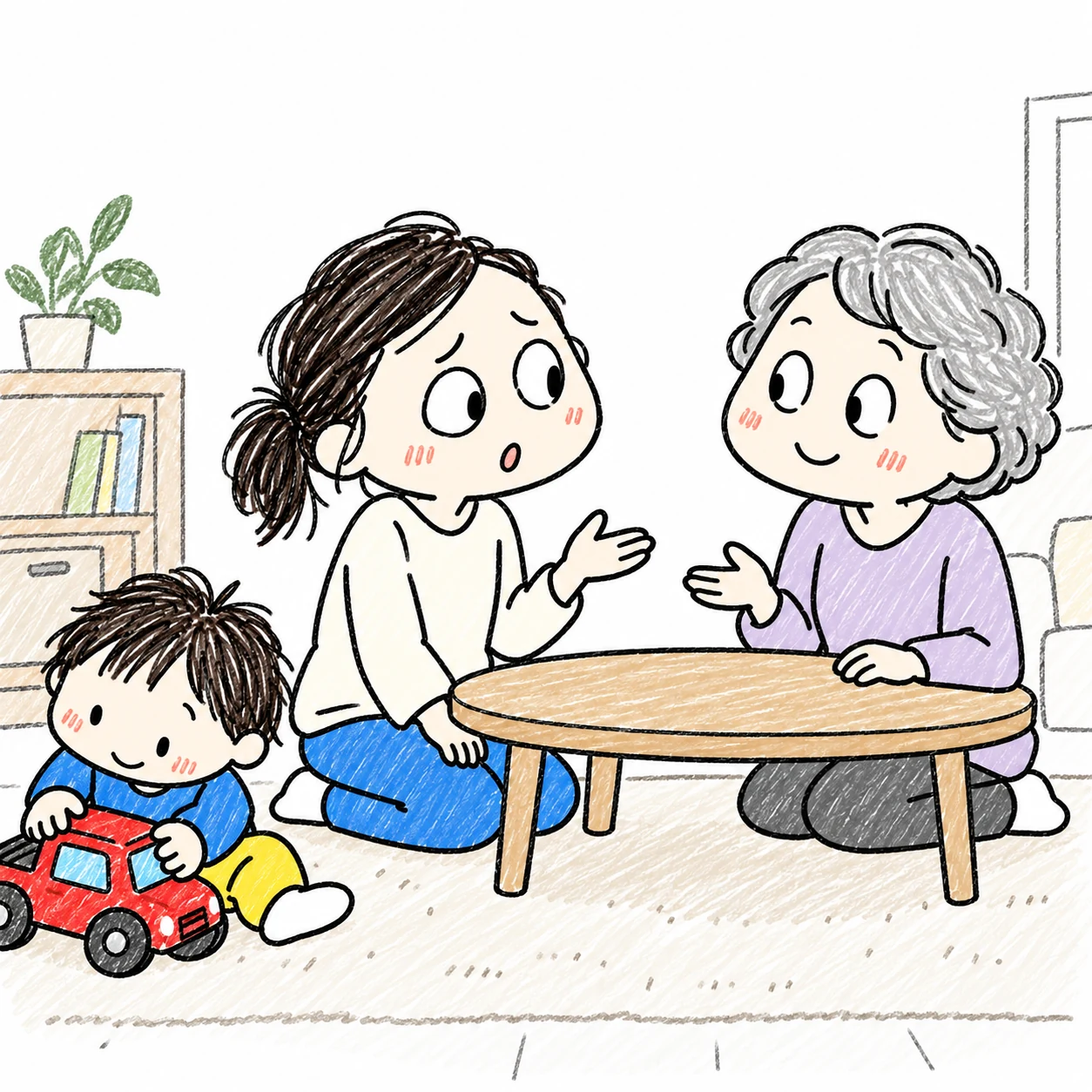 祖母にお願いしたいことを母が伝えるところ