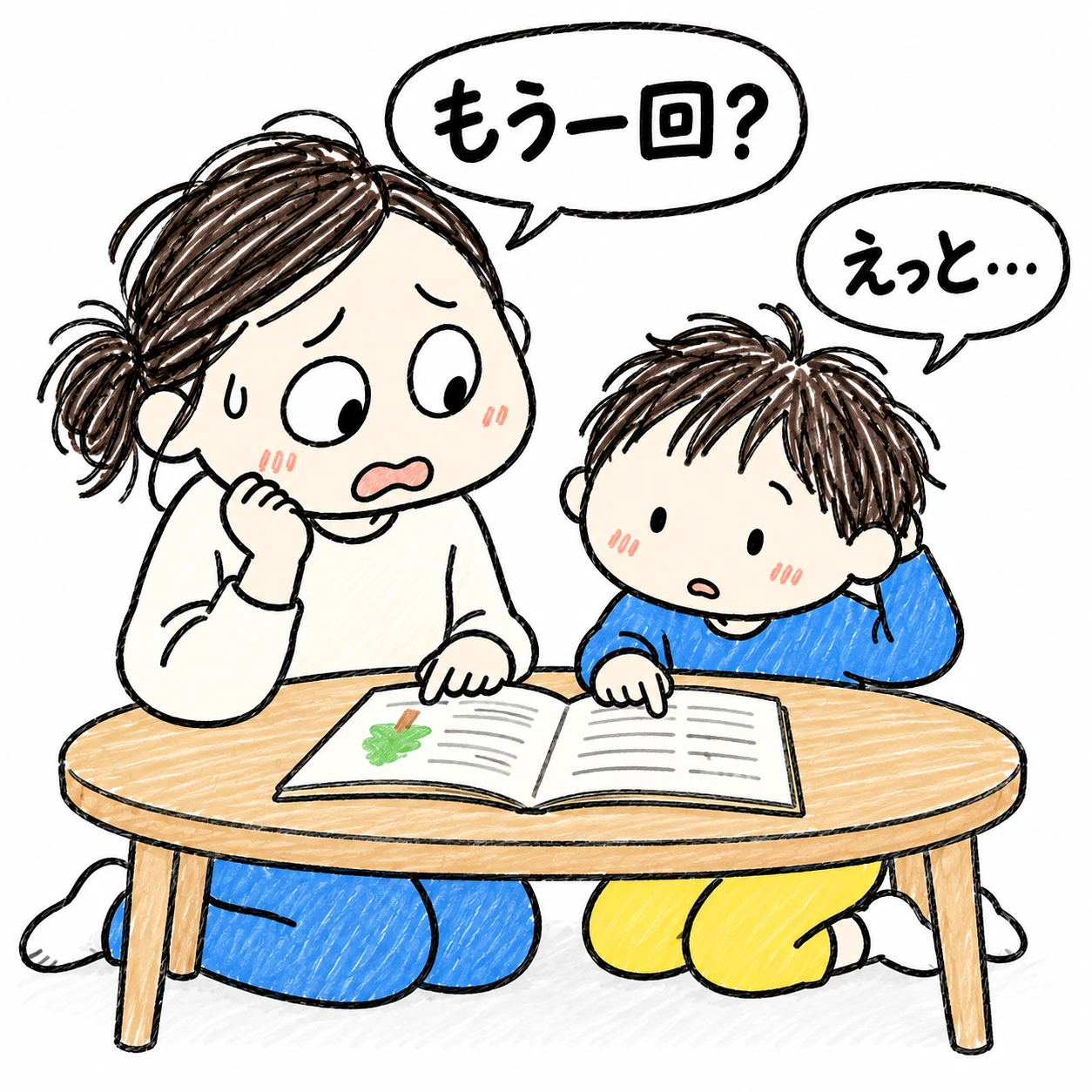 音読が途中で止まった子と、もう一度読ませるか迷う母親