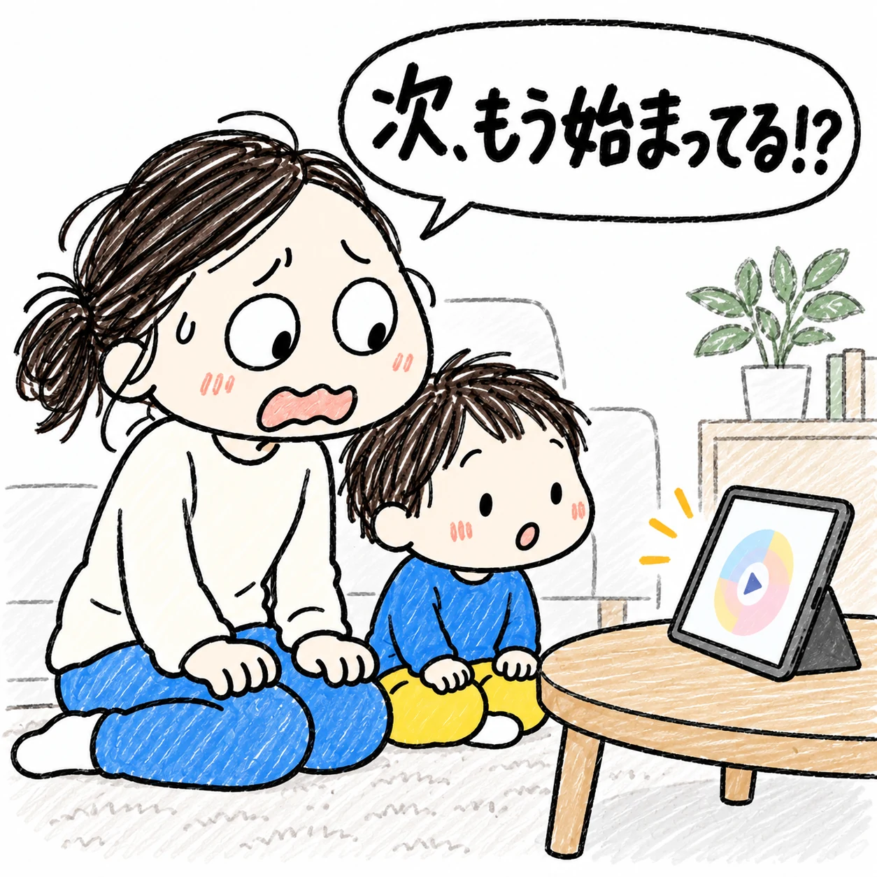 次の動画が始まる画面に戸惑う親子