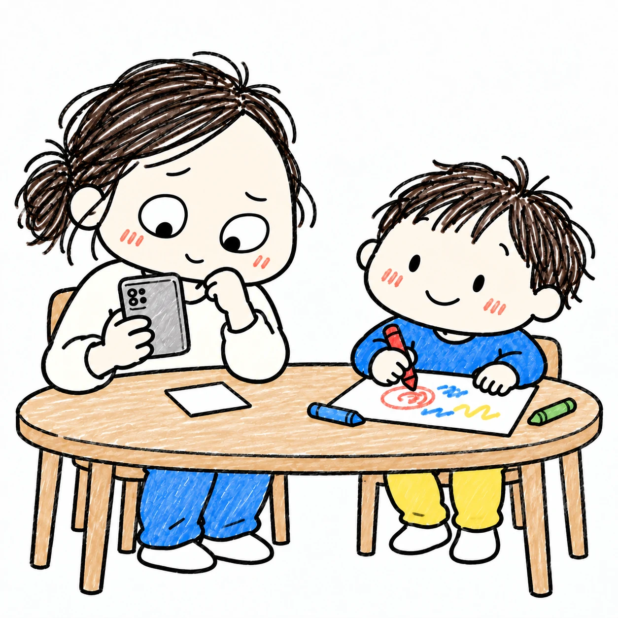スマホを開く前に何を確認するか考えるお母さん