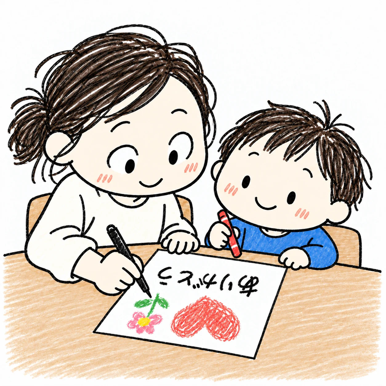 子どもが描いた絵の手紙に、ママが伝えたい「ありがとう」の言葉を代筆する